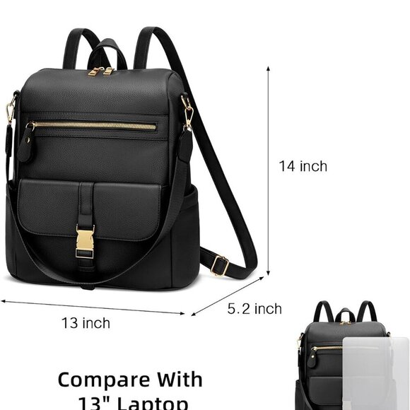 Leather Backpack for Women Anti-Theft Travel Work School with Luggage Strap main image 4